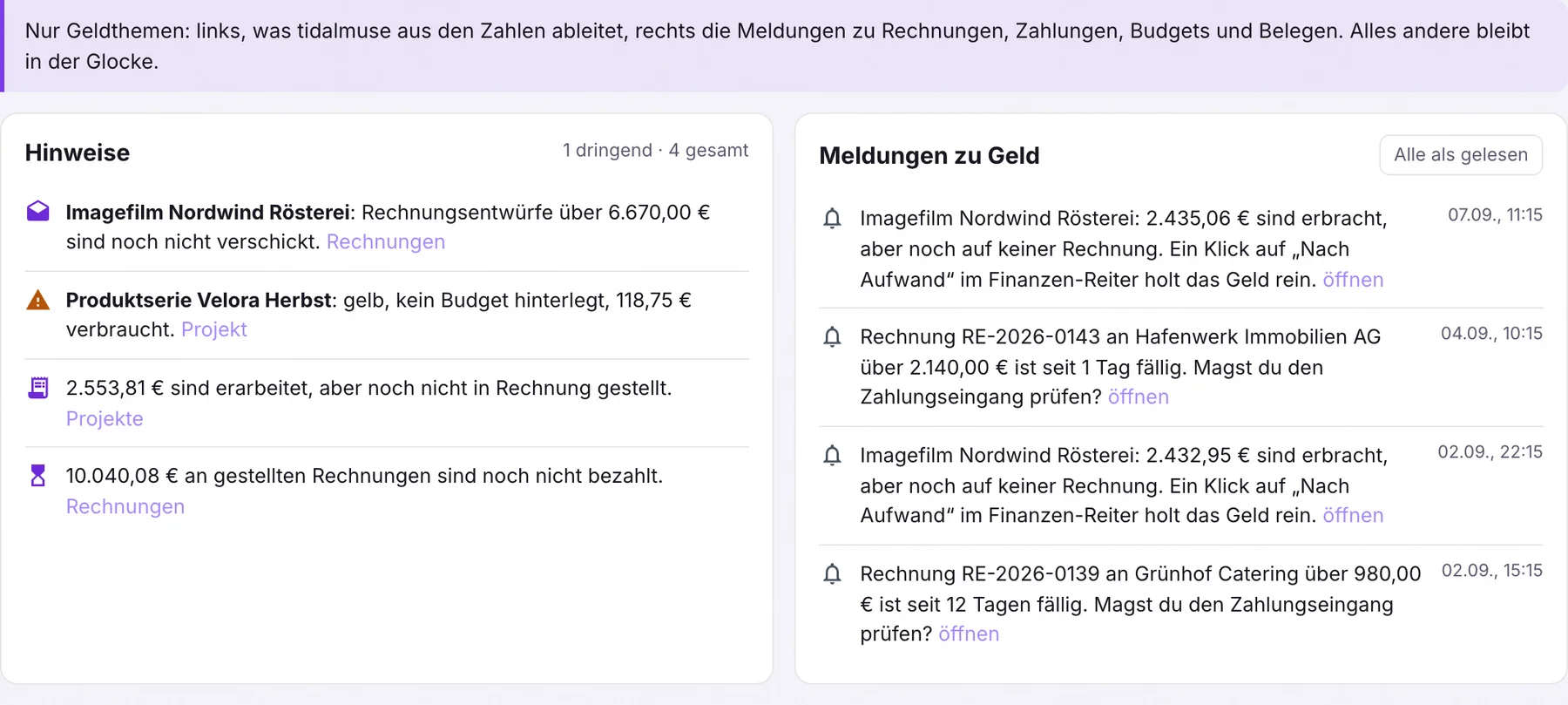 Reiter Mitteilungen mit Hinweisen und Meldungen zu Geld